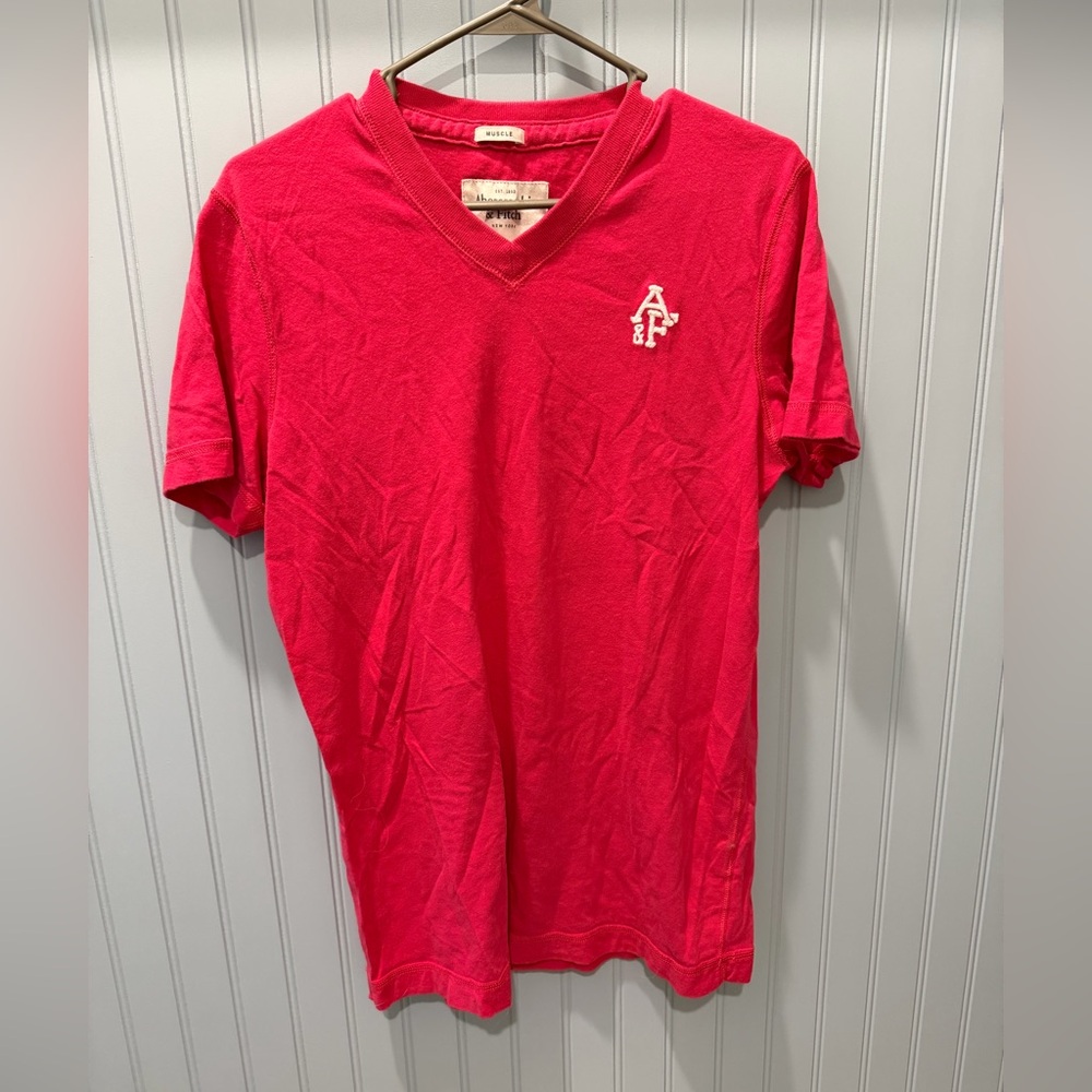 Abercrombie & Fitch Men's V-Neck Short Sleeve Tee - Bright Pink